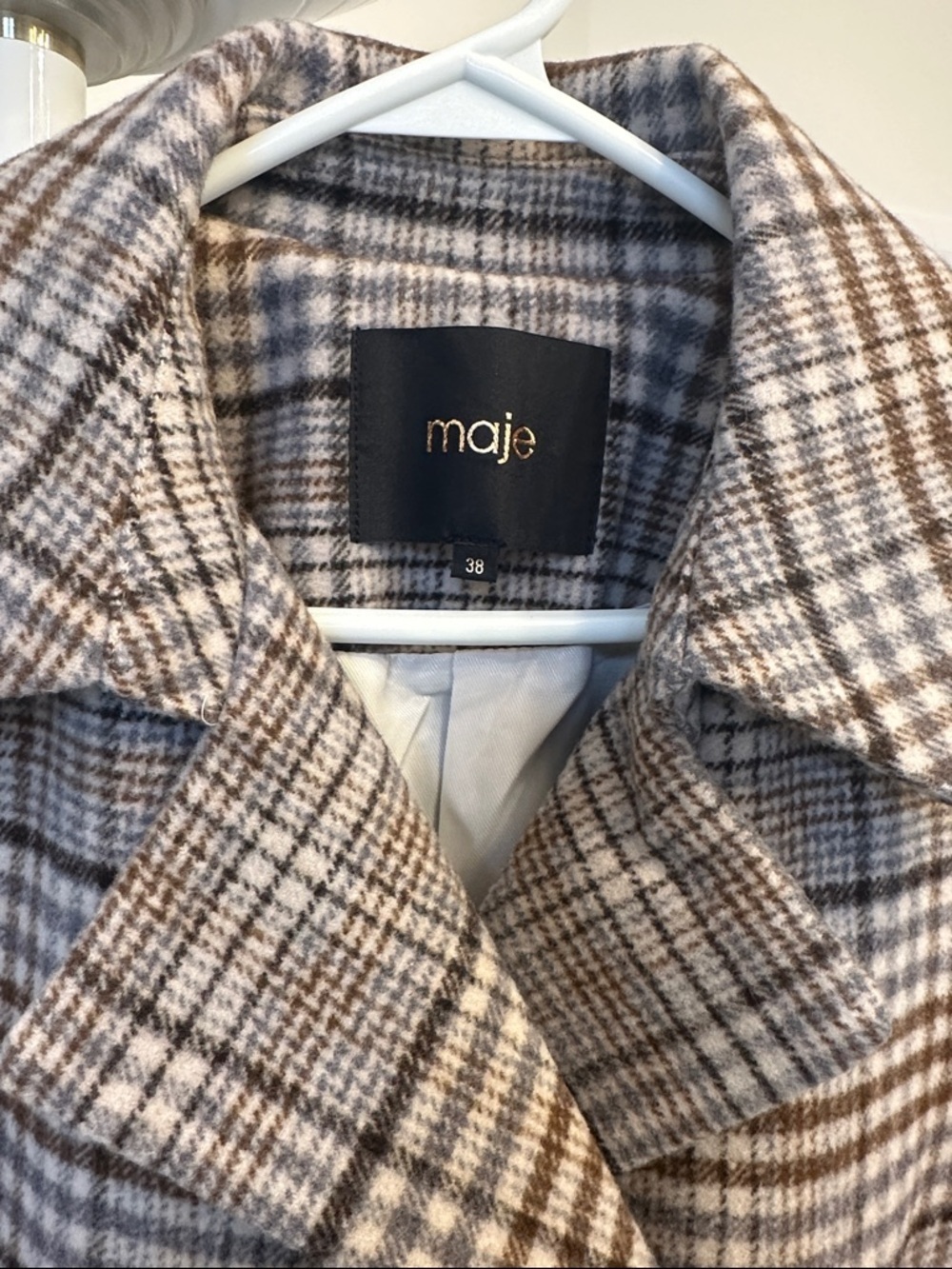 Maje Plaid Double-Breasted Coat in Brown/Beige size 38 retail for $685 - Picture 4 of 10